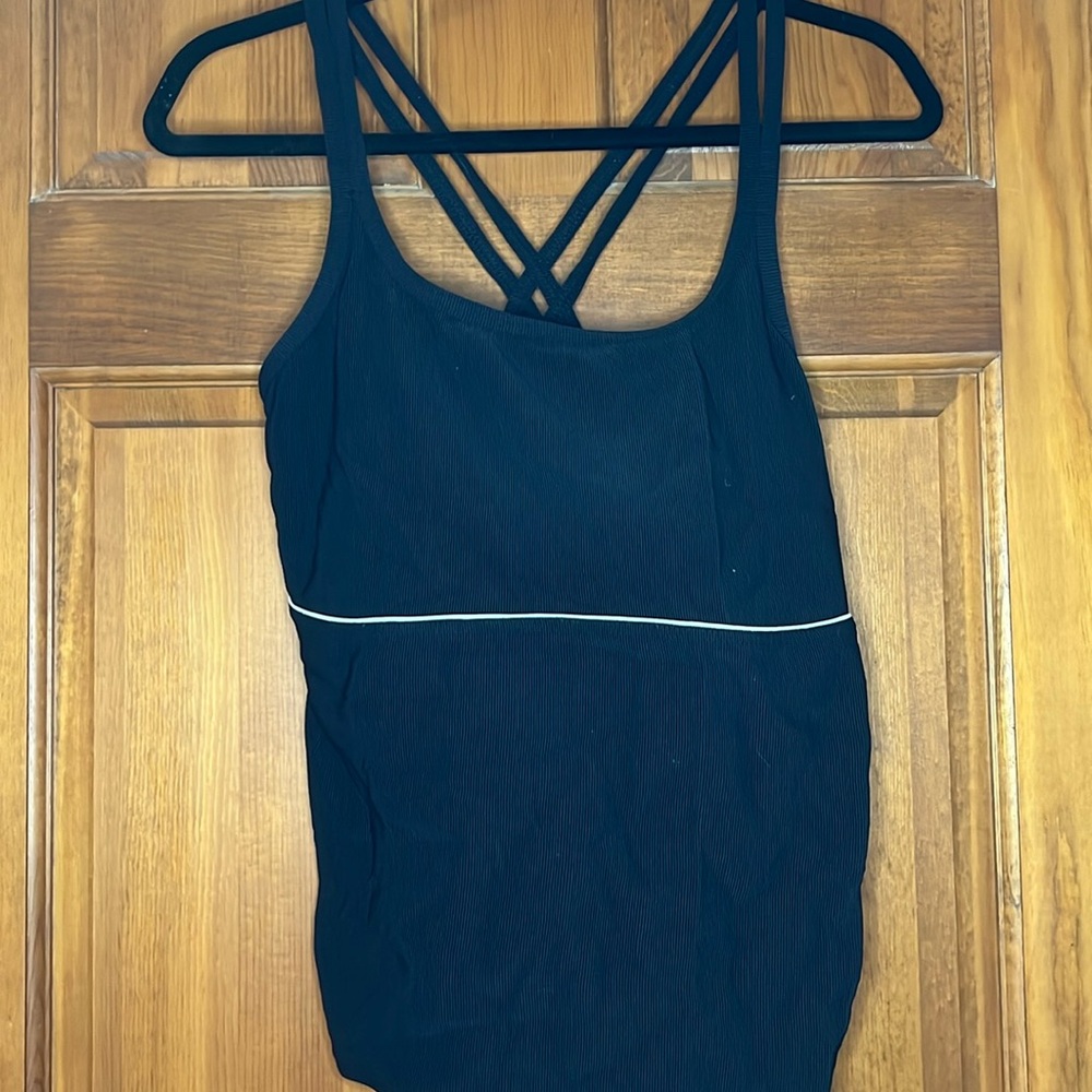 Lands’ End Women’s Tankini Size 14 Black With White Trim On Top